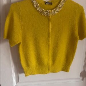 Alpaca Wool blend Liu Jo Pearl-Collar Short Sleeve Cardigan - Yellow